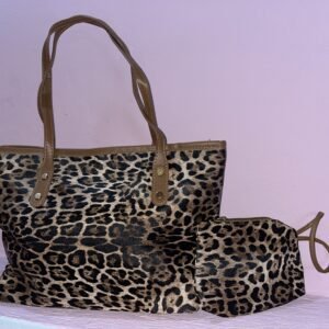 Τσάντα καφέ animal print μαζί με τσαντάκι μικρό