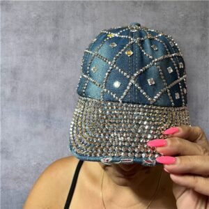 Καπέλο jockey μπλε σκούρο με σχέδιο ρόμβους με στρας