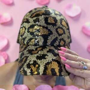 Καπέλο jockey χρυσό με καφέ animal print