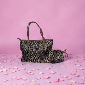 Τσάντα καφέ animal print μαζί με τσαντάκι μικρό
