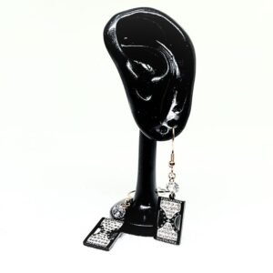 Ατσάλινα σκουλαρίκια σε σχήμα ορθογώνιο με στρασάκια