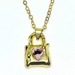 Κολιέ τσάντα με ροζ καρδιά σε χρυσό χρώμα