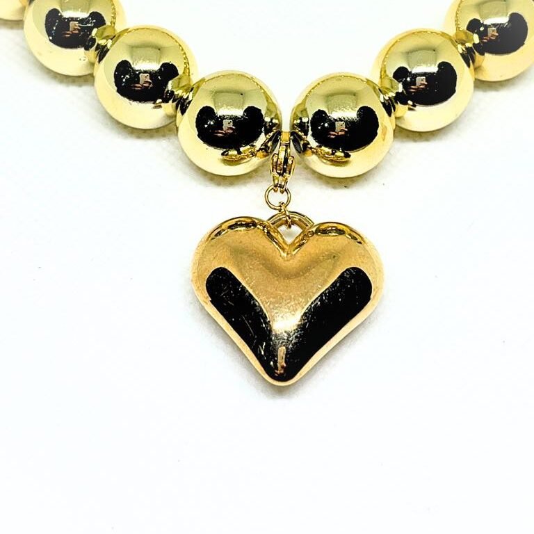 Κολιέ με καρδιά και αλυσίδα χάντρες σε χρυσό χρώμα - Image 2