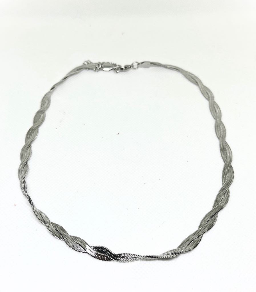 Κολιέ αλυσίδα πλεξούδα σε ασημί χρώμα - Image 2