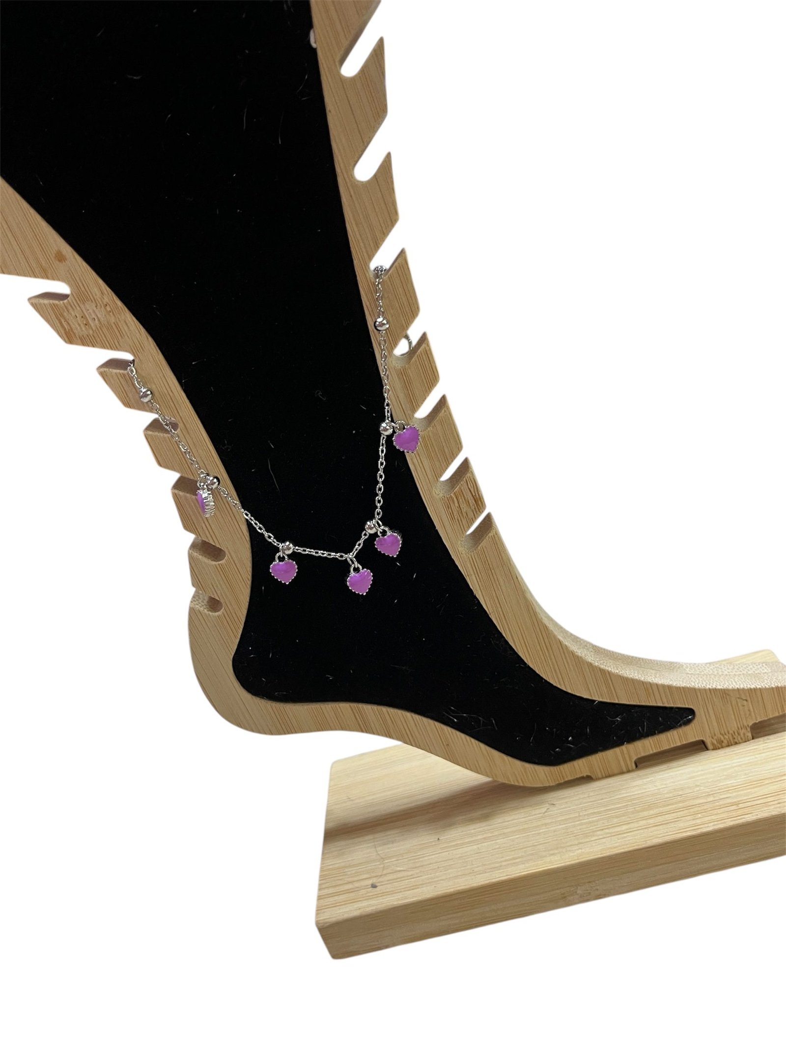 Ατσάλινη αλυσίδα ποδιού με μωβ καρδιές - Image 2