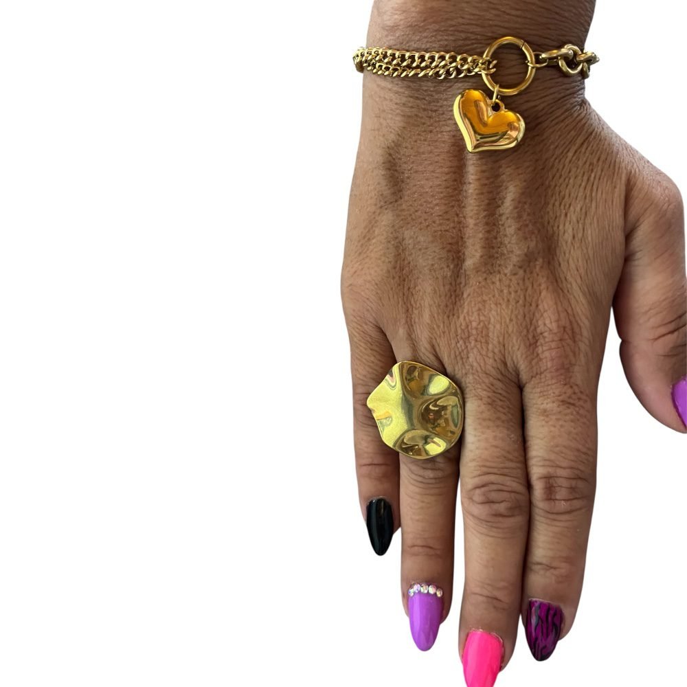 Ατσάλινο δαχτυλίδι σε χρυσό χρώμα με σχέδιο στρογγυλό δίσκο - Image 2