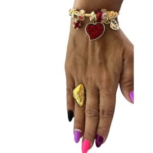 Ατσάλινο βραχιόλι σε χρυσό χρώμα με σχέδιο κόκκινη καρδιά