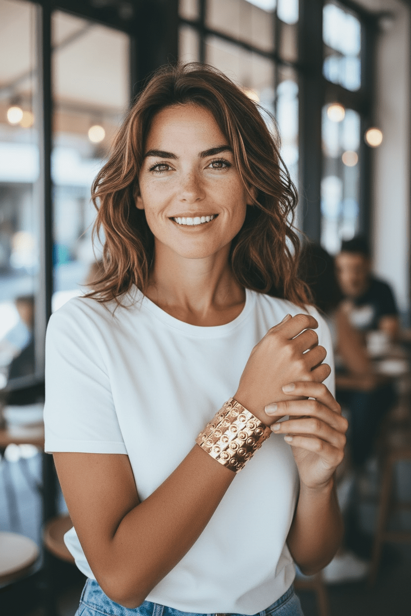 Ατσάλινο βραχιόλι cuff σε χρυσό χρώμα - Image 2