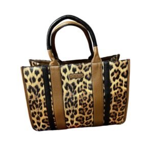 Τσάντα  animal print με κάθετες λωρίδες από καφέ και μαύρο χρώμα