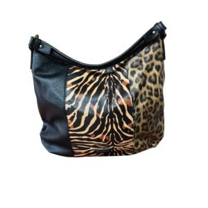 Τσάντα animal print σε διχρωμία με μαύρο χρώμα