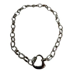 Ατσάλινο κολιέ αλυσίδα με καρδιά σε ασημί χρώμα