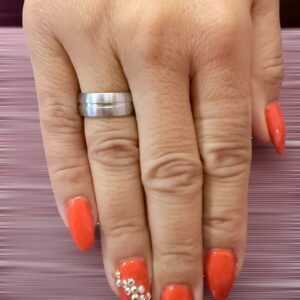 Ατσάλινο δαχτυλίδι με σχέδιο δύο ενωμένες λωρίδες σε ασημί χρώμα