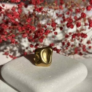 Ατσάλινο δαχτυλίδι  με μοντέρνο αφηρημένο σχέδιο σε χρυσό χρώμα και ασημί χρώμα