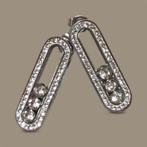 Ατσάλινα Σκουλαρίκια με Στρας σε Ασημί χρώμα