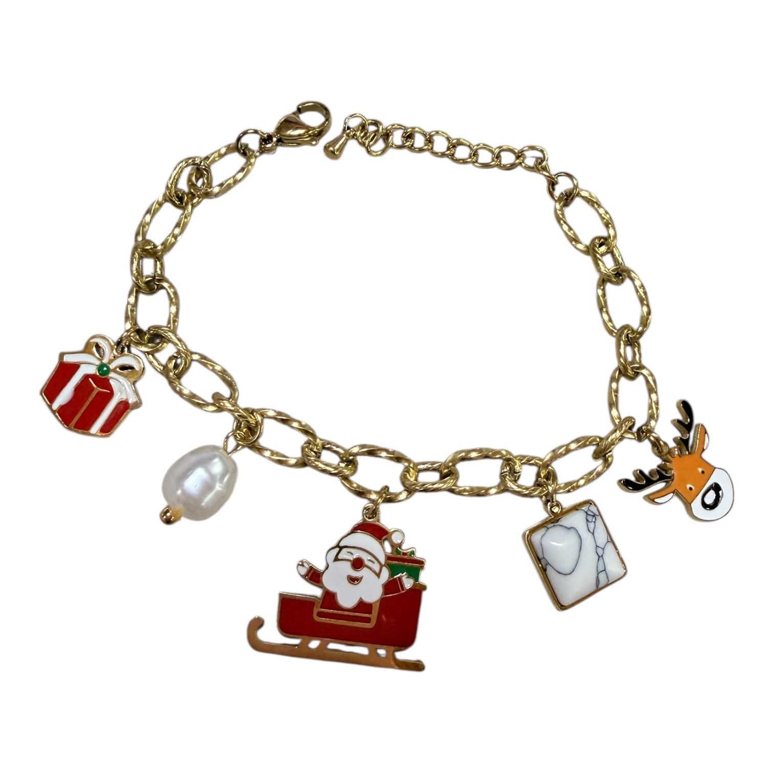 Ατσάλινο Βραχιόλι με χριστουγιεννιάτικα κρεμαστά σε χρυσό χρώμα