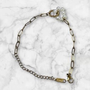 Ατσάλινο βραχιόλι αλυσίδα και πέρλα σε χρυσό χρώμα