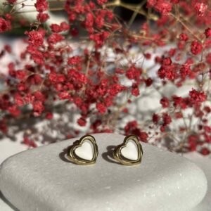 Ατσάλινα σκουλαρίκια με σχήμα καρδιά  σε χρυσό και άσπρο χρώμα