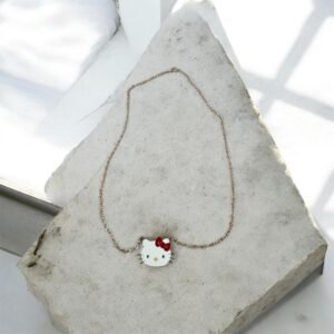 Ατσάλινο κολιέ hello kitty με ασημί αλυσίδα