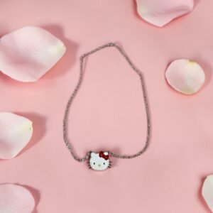 Ατσάλινο κολιέ hello kitty με ασημί αλυσίδα